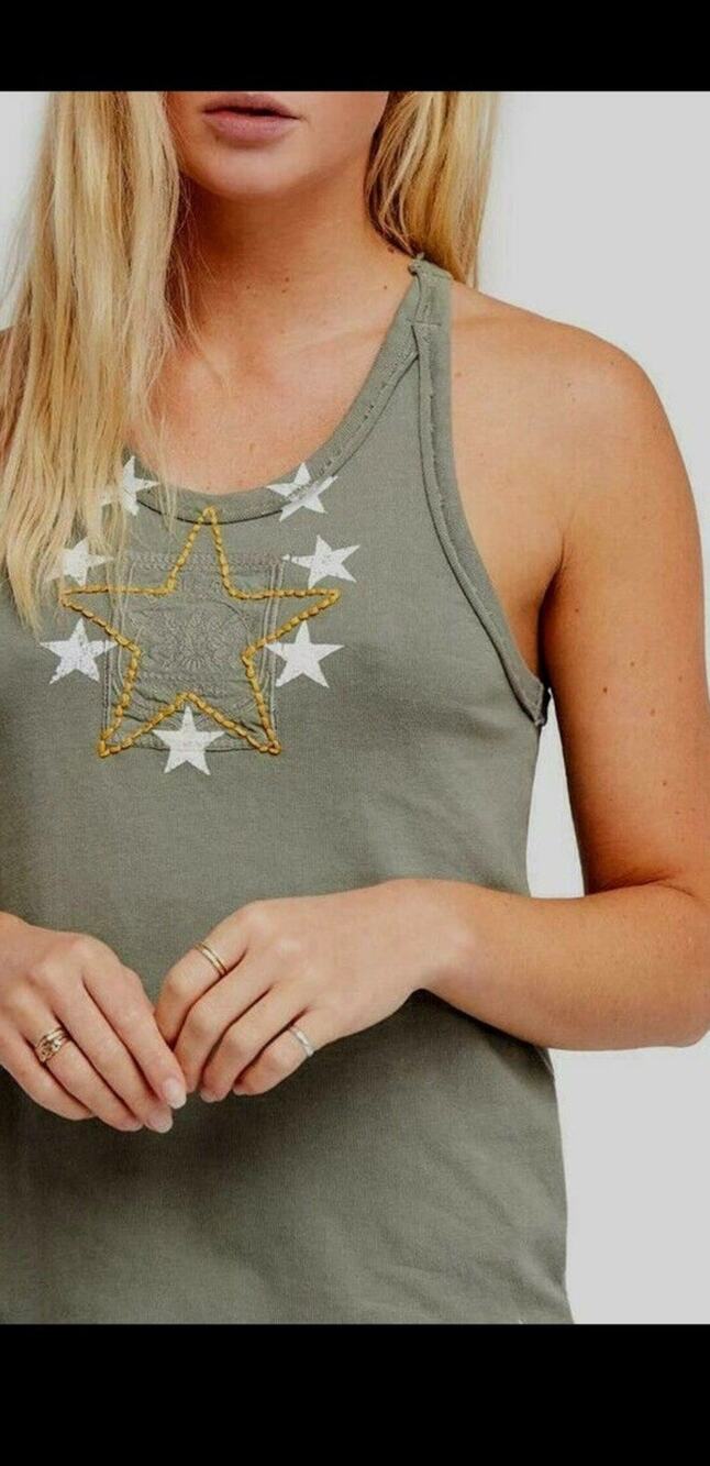 We The Free People Tank Top Shirt Halter Size XS Army Green Military Stars